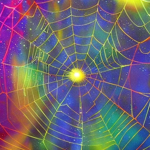 Prompt: a spider spins a galactic web, fantasy art