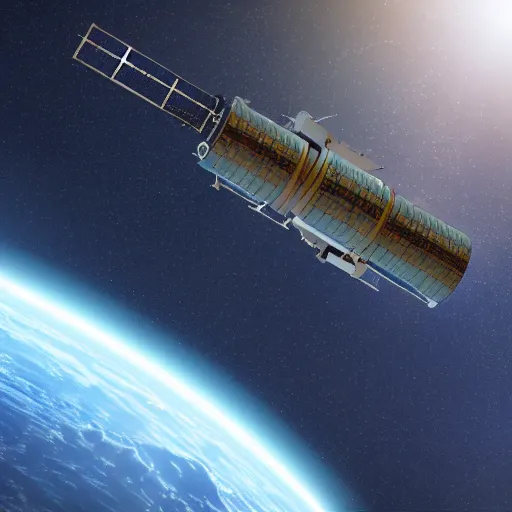 Prompt: photo of a soviet spy satellite, photorealistic, ultra high detail, 8k, lens flare