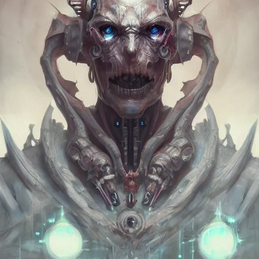 Image similar to portrait of a demonic cybernetic duke of hell, cyberpunk concept art by pete mohrbacher and seb mckinnon and beksinski and josan gonzales, digital art, highly detailed, intricate, sci-fi, sharp focus, Trending on Artstation HQ, deviantart, unreal engine 5, 4K UHD image