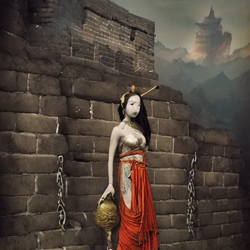 Image similar to Apsaras warrior guarding the Great Wall,traditional Chinese textures, hyper detailed, smooth,by Brook Shaden