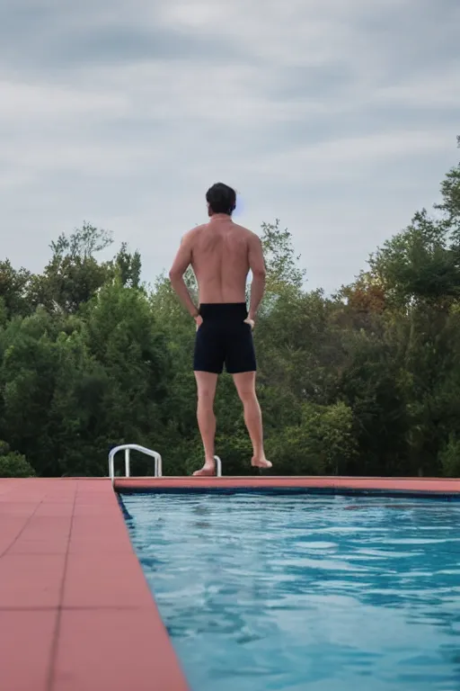 Prompt: gavin casalegno standing on the diving board, red weapon 8 k s 3 5, cooke anamorphic / i lenses, highly detailed, cinematic lighting