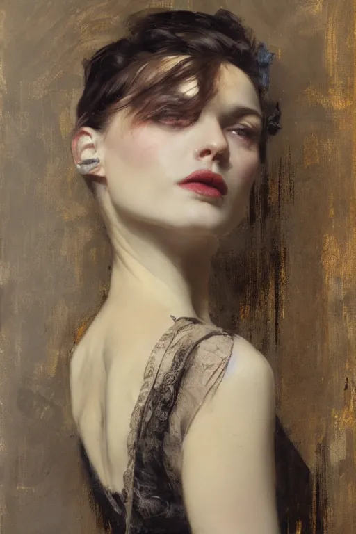 Prompt: Richard Schmid and Jeremy Lipking and Roberto Ferri full length portrait painting of a young beautiful victorian steampunk goth woman