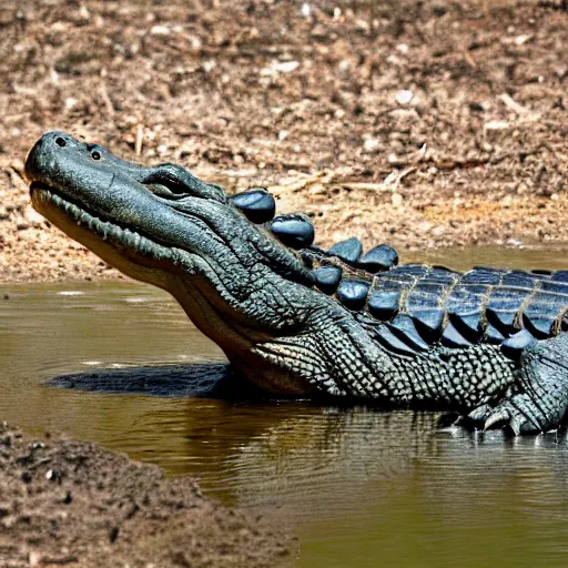 Image similar to Full body photo of a crocodile with feathers