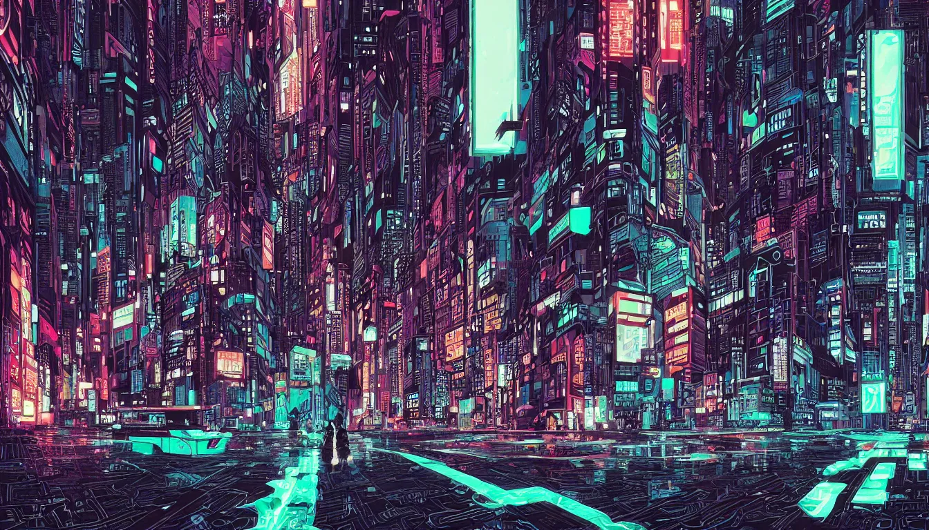 Prompt: colorful!!! blade runner by laurie greasley, tron city by josan gonzalez, akira, ultraclear intricate, sharp focus, highly detailed digital painting illustration, concept art, masterpiece