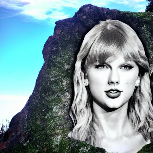Prompt: photo of taylor swift carved into the side of a mountain