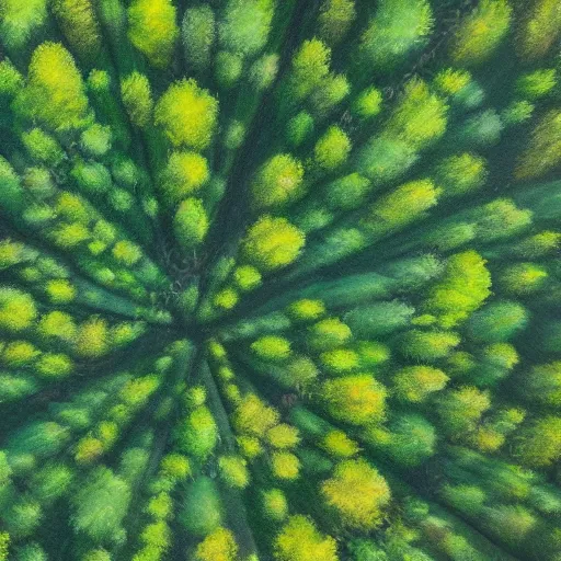 Prompt: painting of a top down view of forest realistic