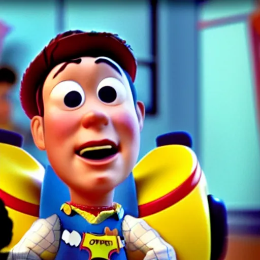 Image similar to hyper child with overactive imagination receiving behavioral therapy. CGI graphics from Toy Story 2 (1999). DreamWorks graphics. 3d