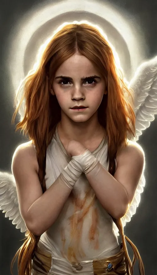 Prompt: angel, perfectly-centered-painting of young Emma Watson as lilu from the fifth element, sweaty, dynamic action pose, insane, intricate, highly detailed, digital painting, artstation, concept art, smooth, sharp focus, illustration, Unreal Engine 5, 8K, art by artgerm and greg rutkowski and alphonse mucha