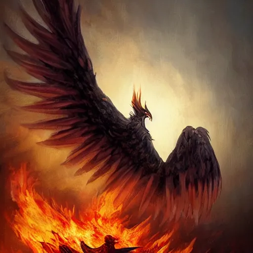 Image similar to pheonix rising from the flames by greg rutkowski, award - winning, hdr, photo realistic, surrealism