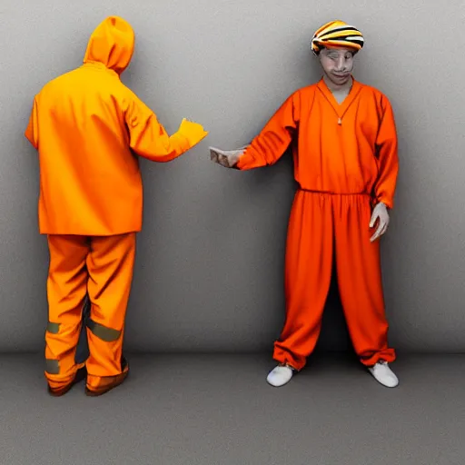 Image similar to inmate with orange suit and bee head