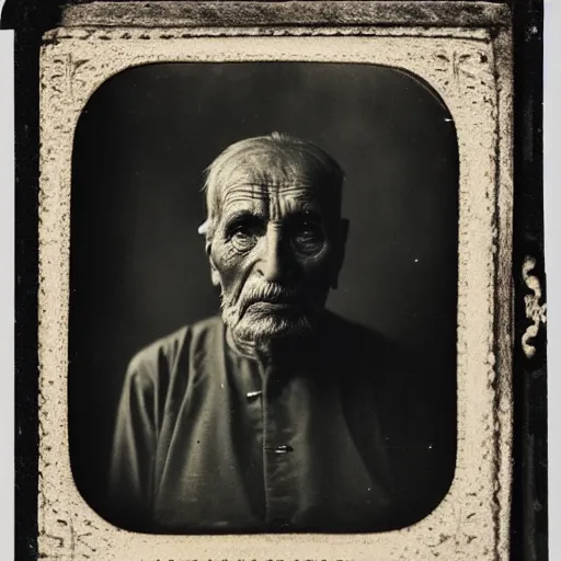 Image similar to facial portrait of a 1 0 2 year old bukfut, 1 9 1 9, ambrotype, award winning