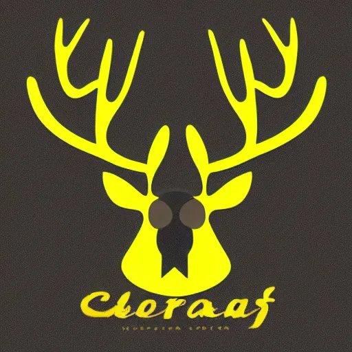 Image similar to a yellow moose with maple leaf antlers logo, black background, logo