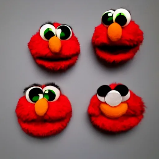 Prompt: three elmo heads in the style of three wolf moon