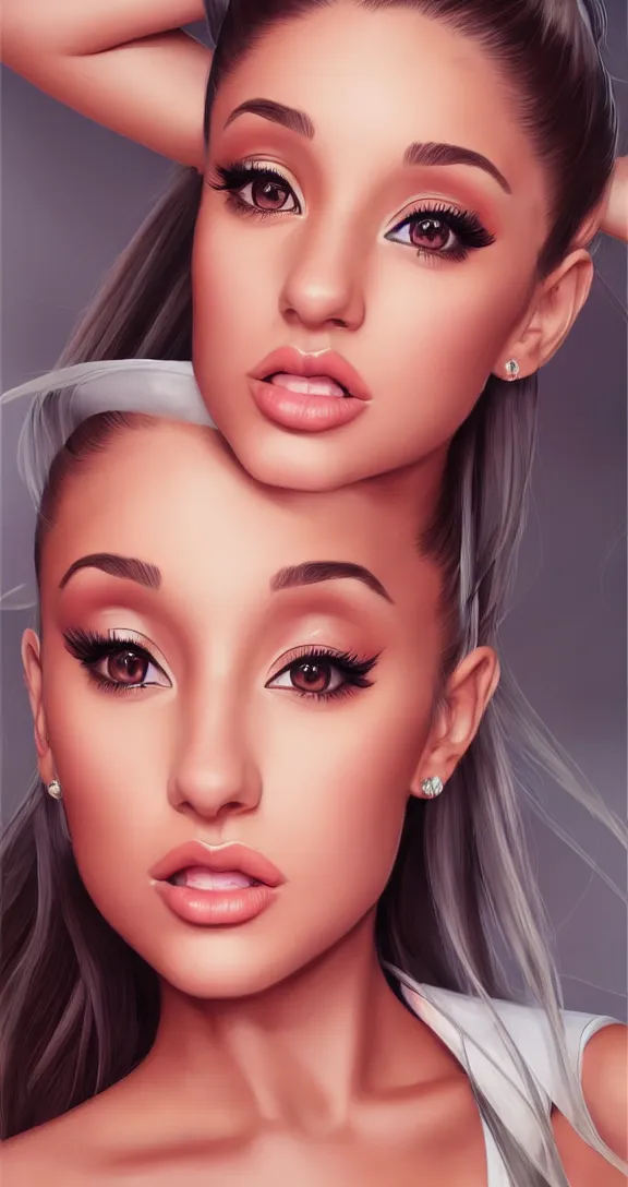 Image similar to Portrait of beautiful Ariana Grande, detailed facial features, full body, elegant, by artgerm, artstation