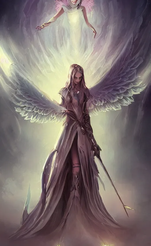 Prompt: Angel knight gothic girl. By William-Adolphe Bouguerea, Jordan grimmer, fractal flame. Highly detailded