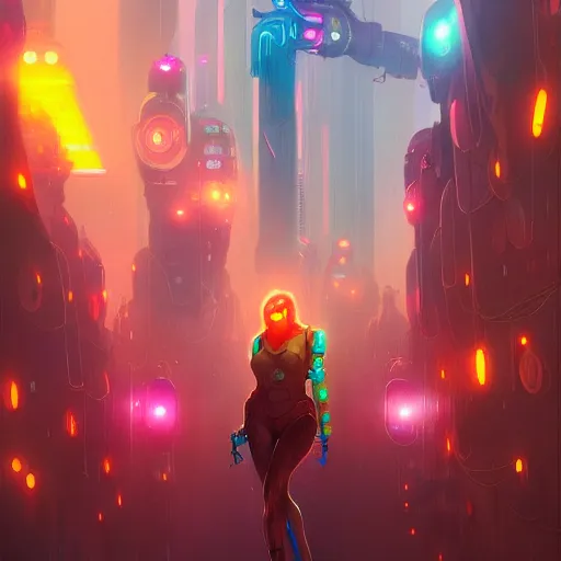 Image similar to crowded place, people, cyberpunk, bionics, augments, lights, cables, colorful, vivid, imposing, epic, digital painting, artstation, concept art, by peter mohrbacher and wlop and rhads,