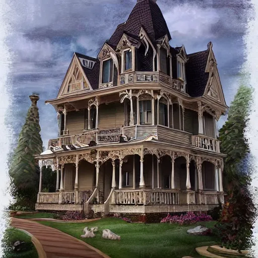 Prompt: Victorian Style home, painting, trending on artstation