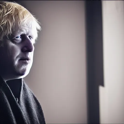 Prompt: A photo of ((Boris Johnson)) as Emperor Palpatine, hooded, ashy, cinematic lighting, f 2.5