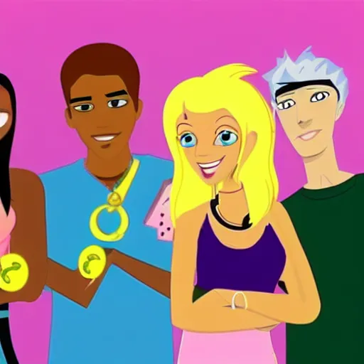 Image similar to still from 6 teen television show