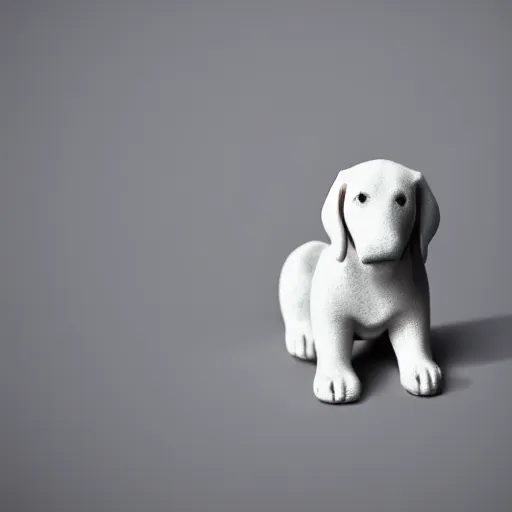 Image similar to studio photo of a ceramic figure, in the shape of a puppy. photorealistic, minimalist, ultra detailed.