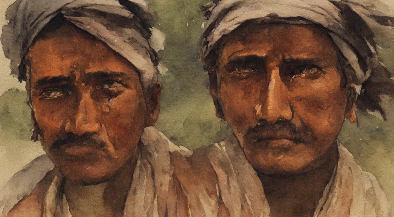 Image similar to close up portrait an indian, watercolor, Winslow Homer