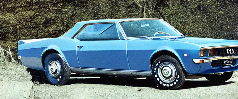 Image similar to denim blue audi camaro b 1 ( 1 9 6 7 ), establishing shot