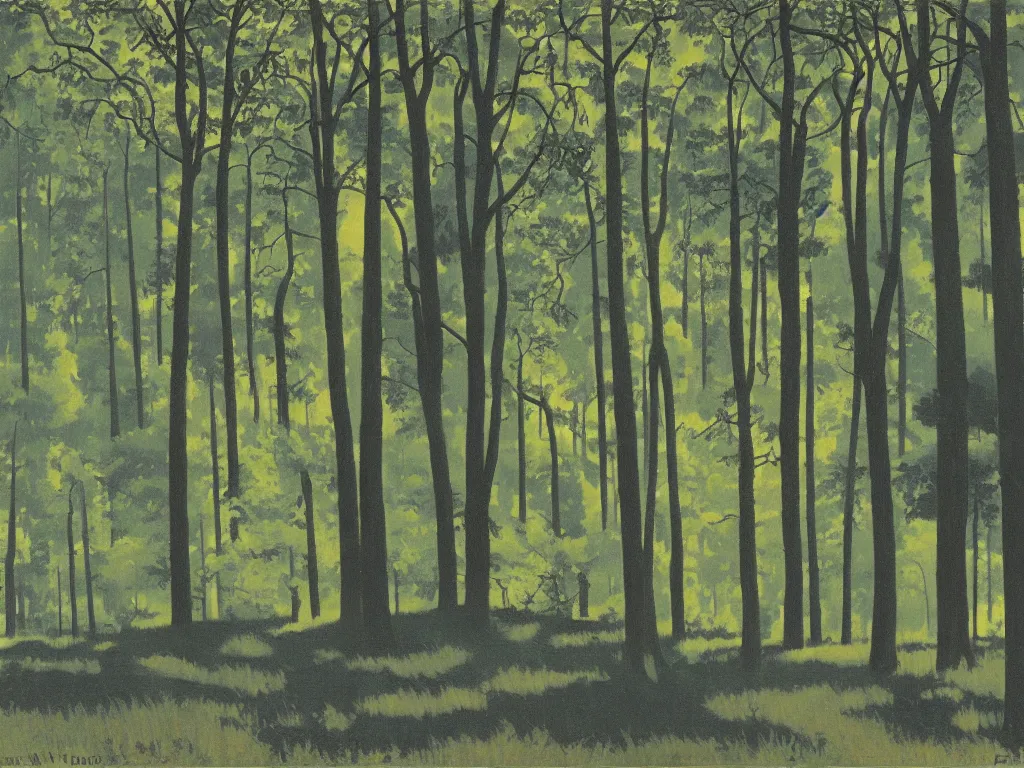 Image similar to apocalypse in the cypresses forest. painting by felix vallotton