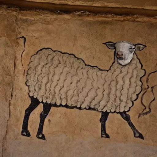 Prompt: ancient mural of a sheep