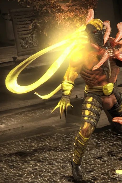 Image similar to scorpion from mortal kombat 3 d render