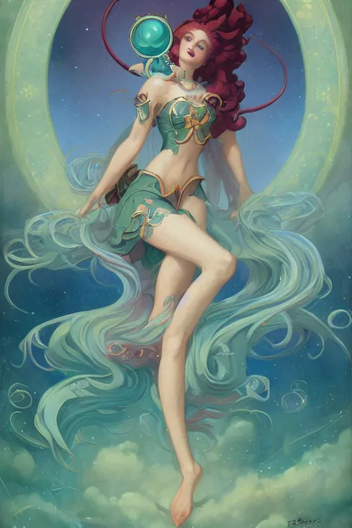 Image similar to Sailor Neptune by Peter Mohrbacher in the style of Gaston Bussière, Art Nouveau