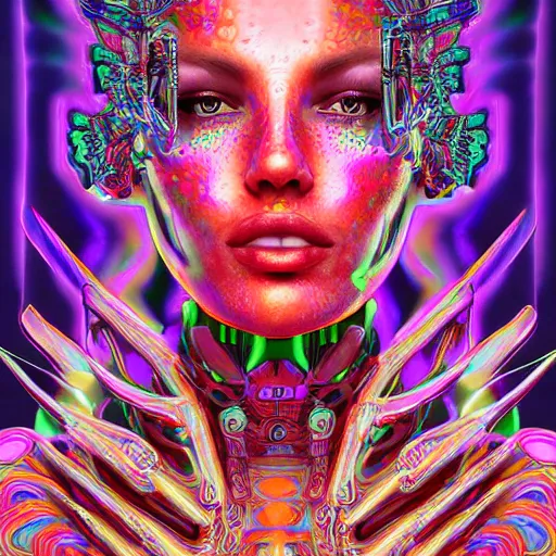 Image similar to extremely psychedelic cyborg queen of lsd. intricate, elegant, highly detailed, lifelike photorealistic digital painting, artstation.