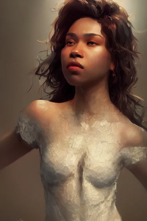 Image similar to full body beautiful mulatto girl, gorgeous, close-up portrait, intricate, elegant, volumetric lighting, scenery, digital painting, highly detailed, artstation, sharp focus, illustration, concept art, ruan jia, steve mccurry