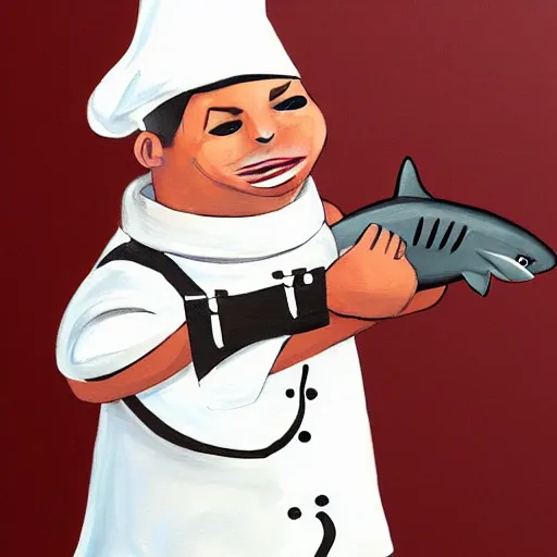 Image similar to Shark in Chef outfit, trending on artstation painting