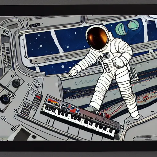 Image similar to astronaut playing keyboard by pascal blanche