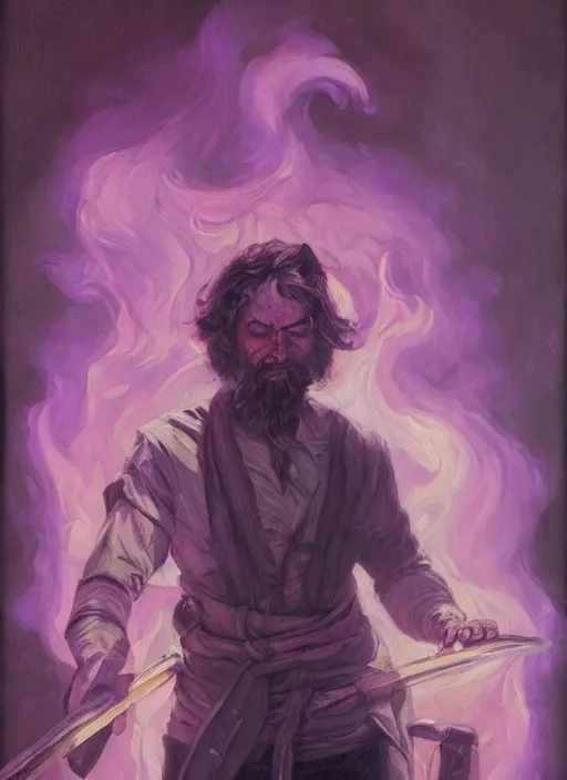 Image similar to portrait of grizzled sailor on sea of purple flame, coherent! by brom, deep color, strong line, high contrast