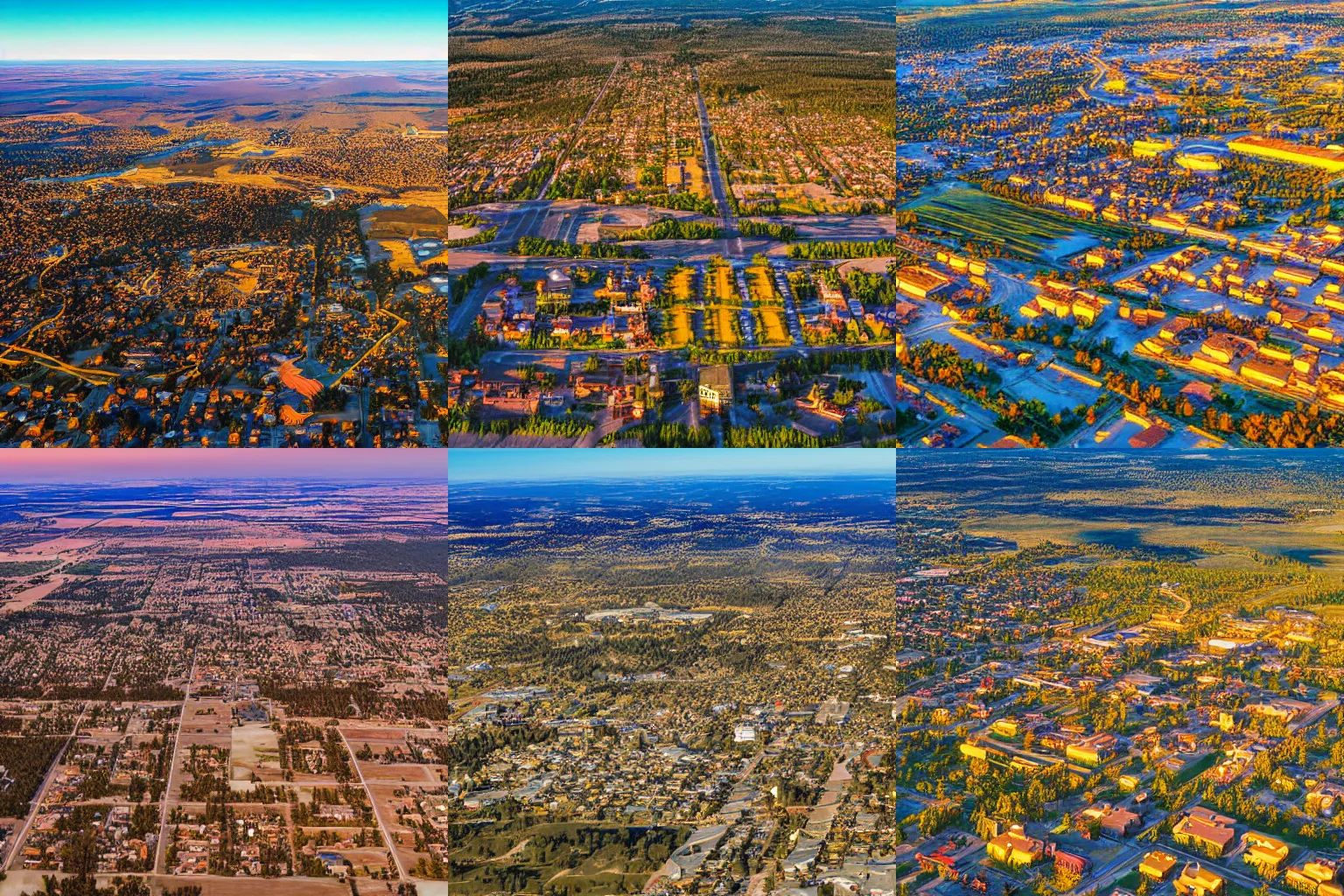 Prompt: Aerial photograph of The Simpson's town of Springfield, highly detailed, cinematic, golden hour