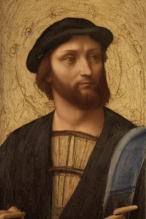 Prompt: leonardo da vince writing a sms