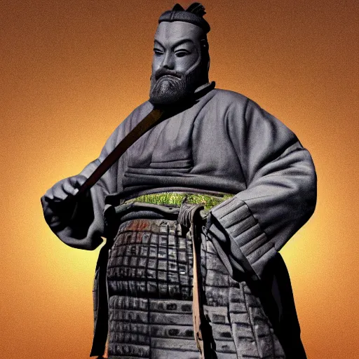 Image similar to old samurai holding ancient sword giant moon in background lighting the area