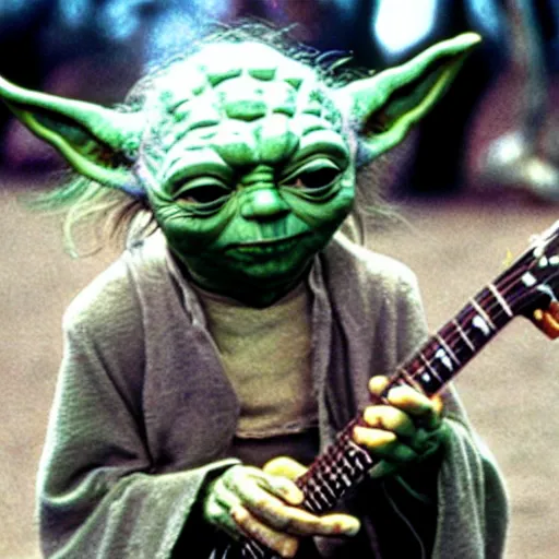 Image similar to yoda performing at woodstock