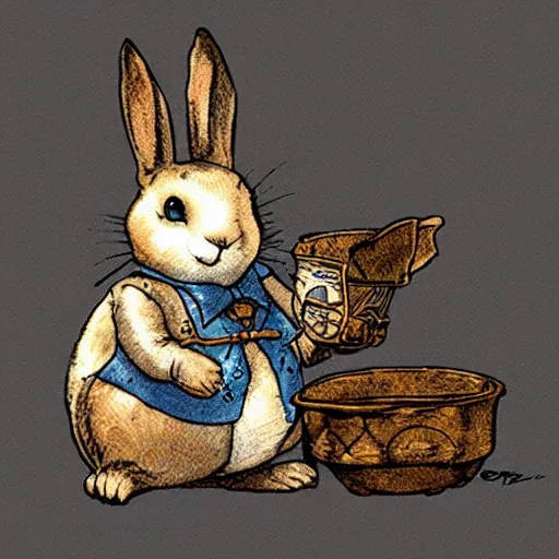 Prompt: steampunk rabbit, by beatrix potter