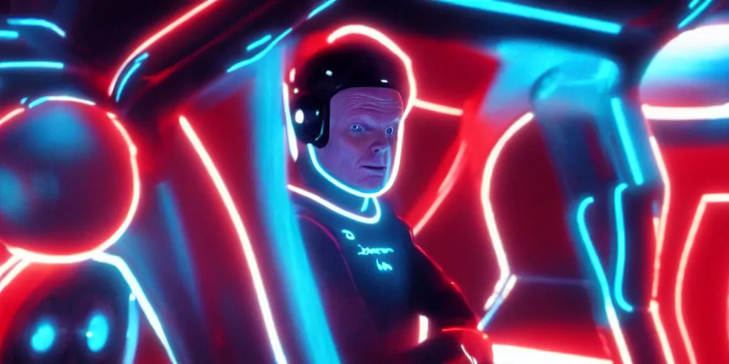 Prompt: a film still of Bill burr in Tron, high quality