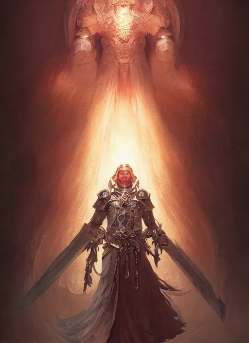 Image similar to an aasimar paladin ho is actually a fallen aasimar revealing his true nature, dim light, front game card, marvel comics, dark, intricate, highly detailed, smooth, artstation, digital illustration by ruan jia and mandy jurgens and artgerm and wayne barlowe and greg rutkowski and zdislav beksinski