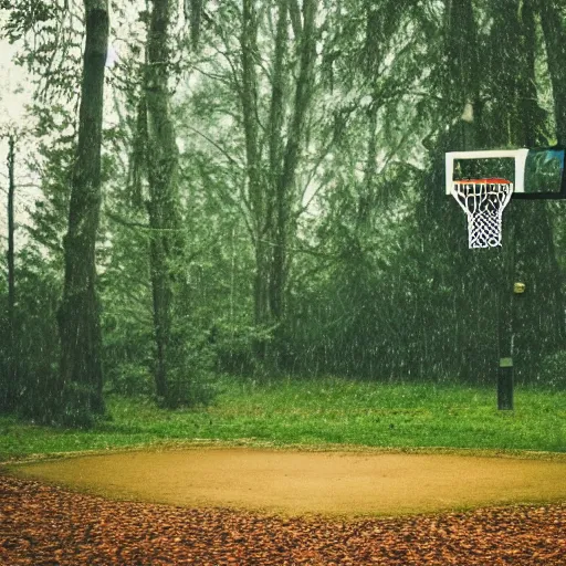 Image similar to basketball hoop in the forest, rain