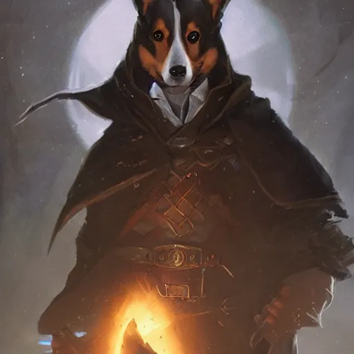 Image similar to a corgi warlock illustration by greg rutkowski