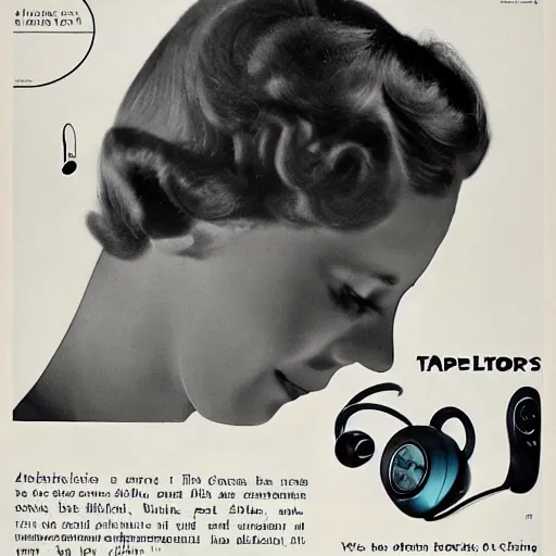 Prompt: 1950 advertising of the apple earbuds