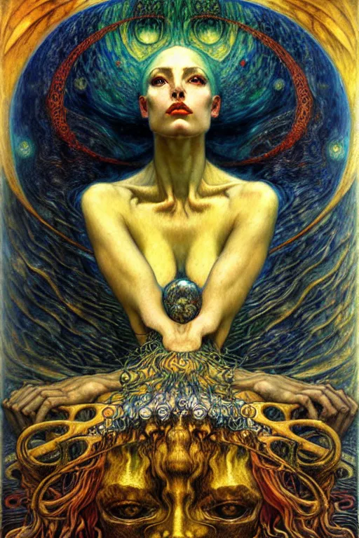 Image similar to Divine Chaos Engine by Karol Bak, Jean Delville, William Blake, Gustav Klimt, and Vincent Van Gogh, symbolist, visionary