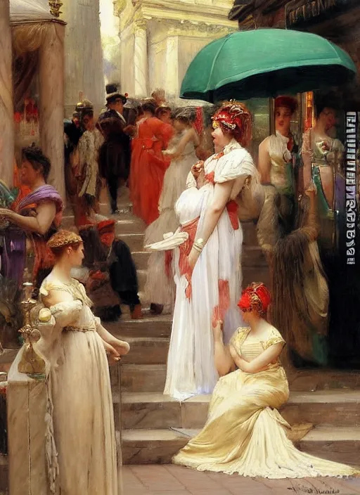 Image similar to a roman emperor waiting in line at starbucks by vladimir volegov and alexander averin and pierre auguste cot and delphin enjolras