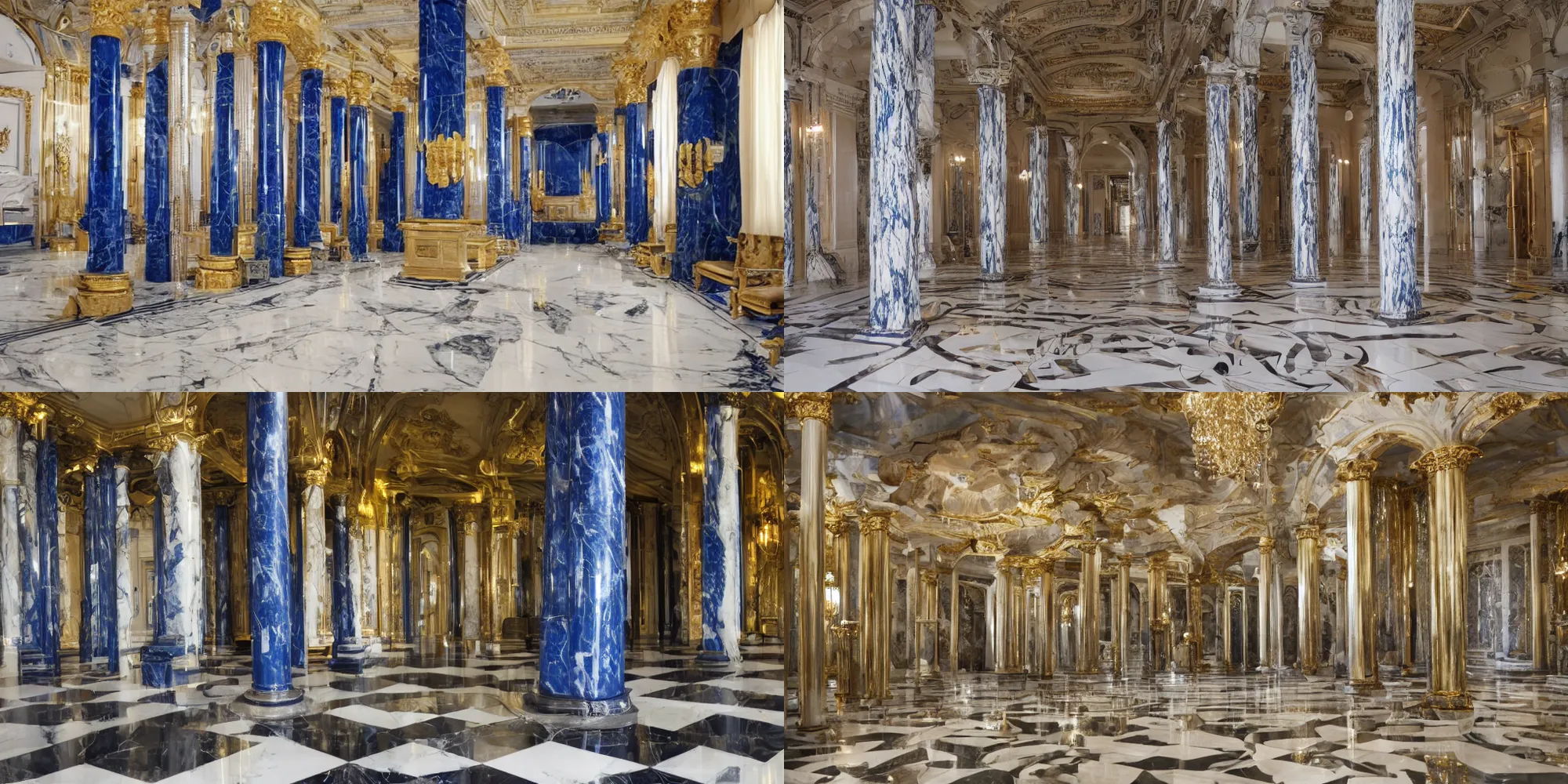 Image similar to Marble room with cobalt and gold pillars