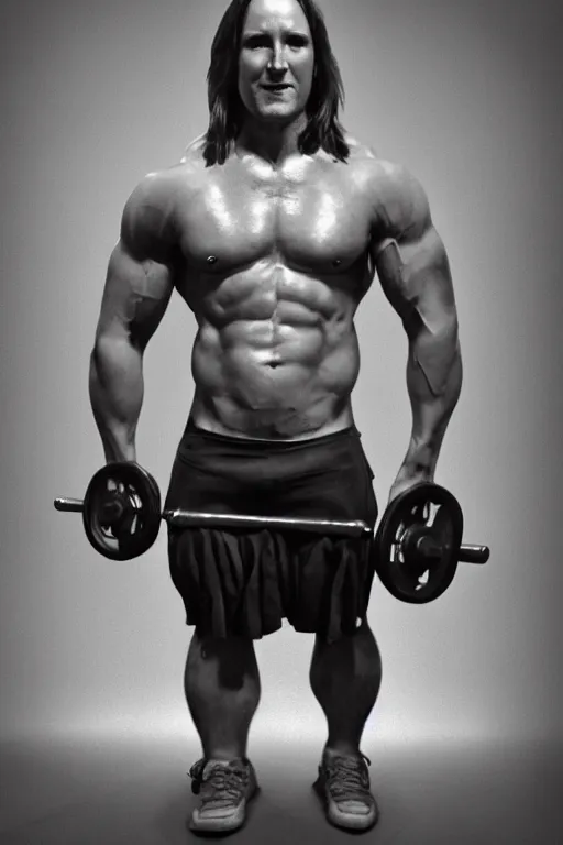 Image similar to Matthew Mercer is a jacked muscle builder gigachad, grayscale photography