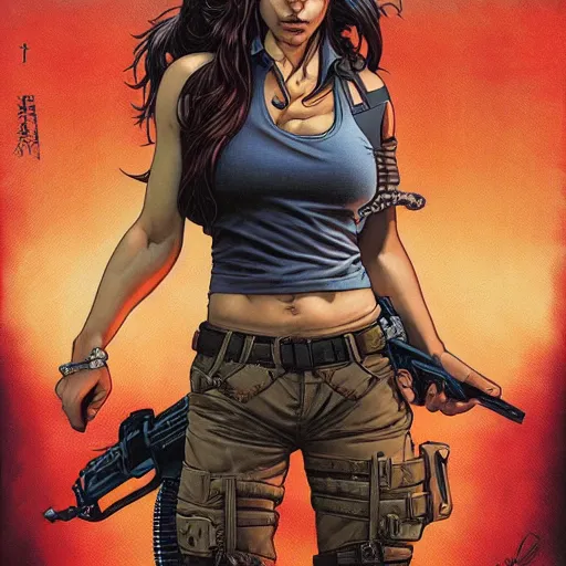 Prompt: portrait of crazy lara croft, symmetrical, cinematic colors, by yoichi hatakenaka, masamune shirow, josan gonzales and dan mumford, ayami kojima, takato yamamoto, barclay shaw, karol bak, yukito kishiro